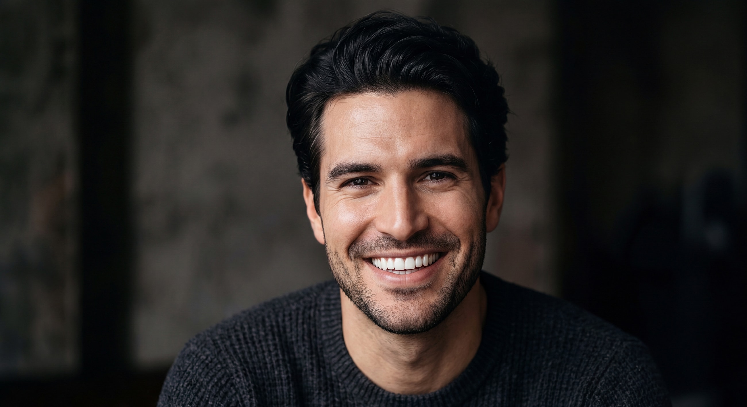 Smiling man in a dark sweater portrait.